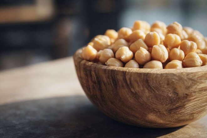 Gros plan de pois chiches crus