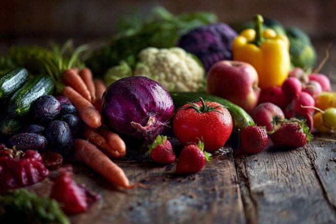 Assortiment vibrant de fruits et légumes frais
