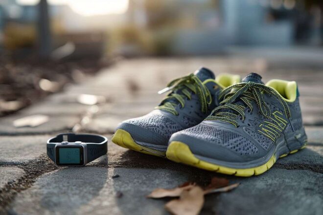 Chaussures de course et traqueur de fitness en plein air