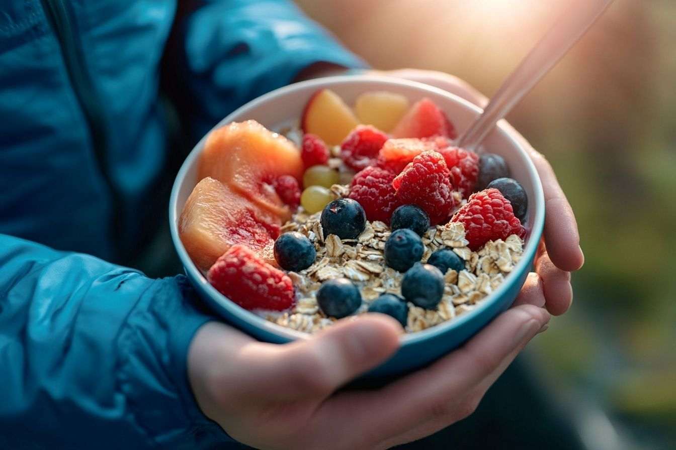 Coureur au petit déjeuner santé au lever du soleil