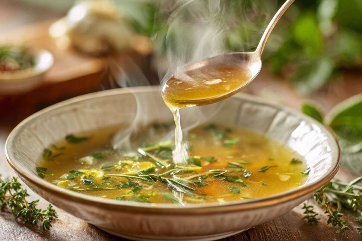 Louche versant bouillon de légumes chaud