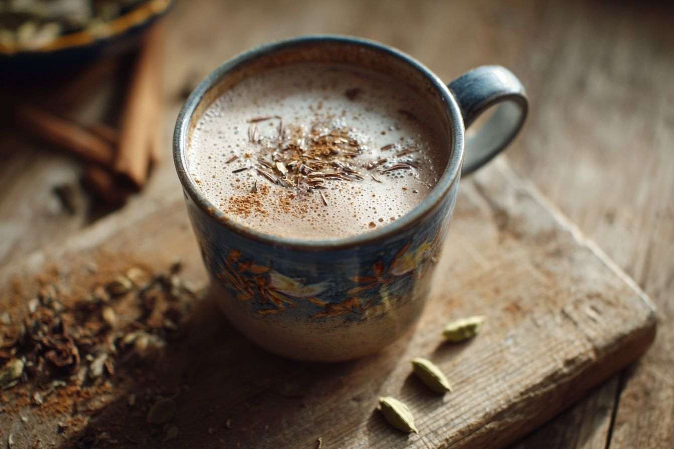 Lune et épices dans une tasse chaude