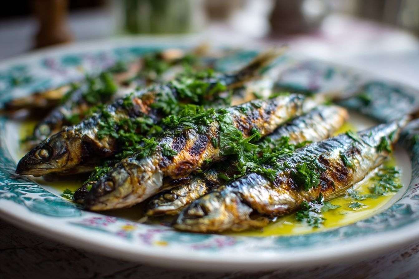 Sardines grillées avec huile d olive et persil frais