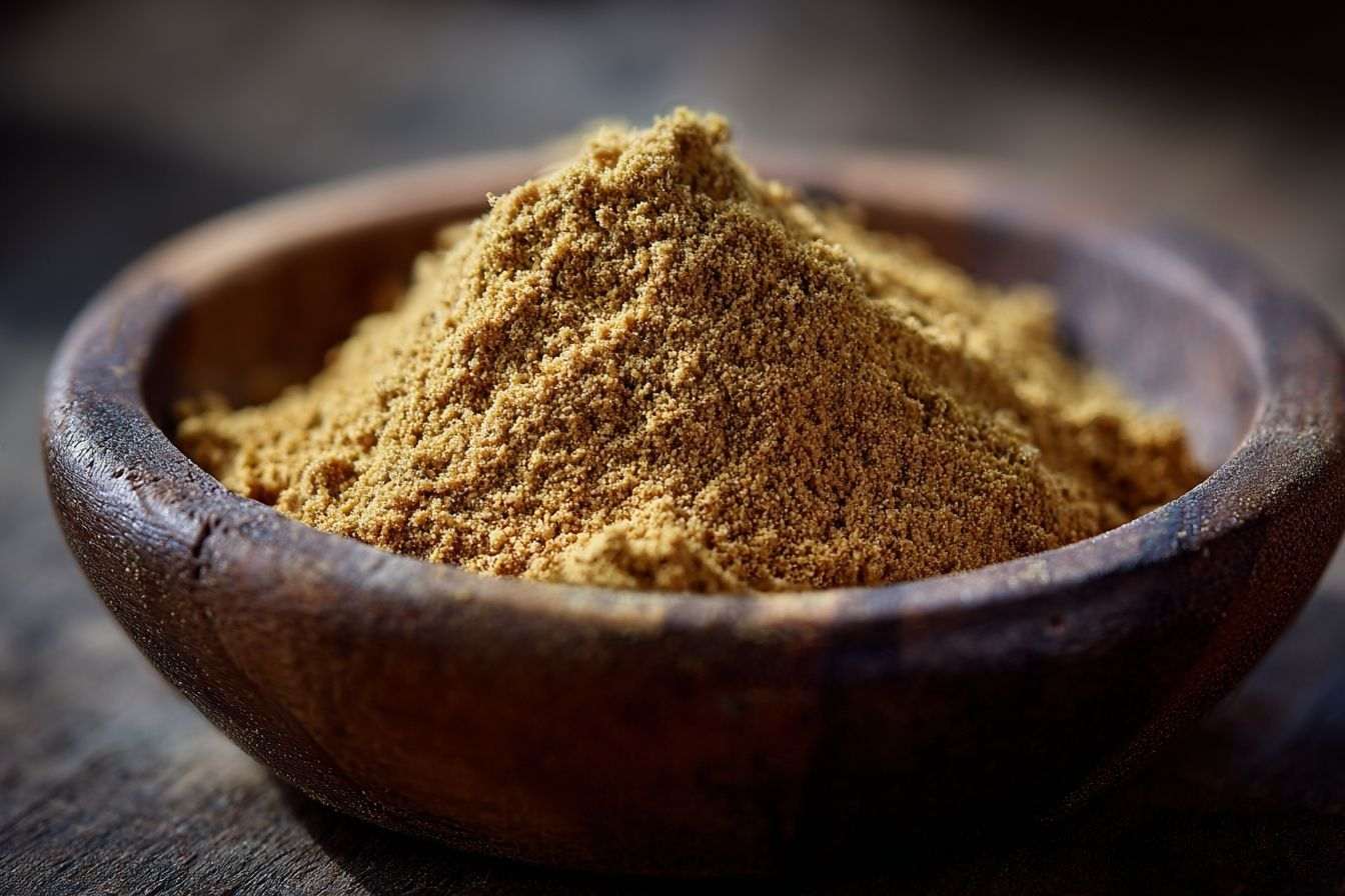 Gros plan de la poudre de gingembre fine