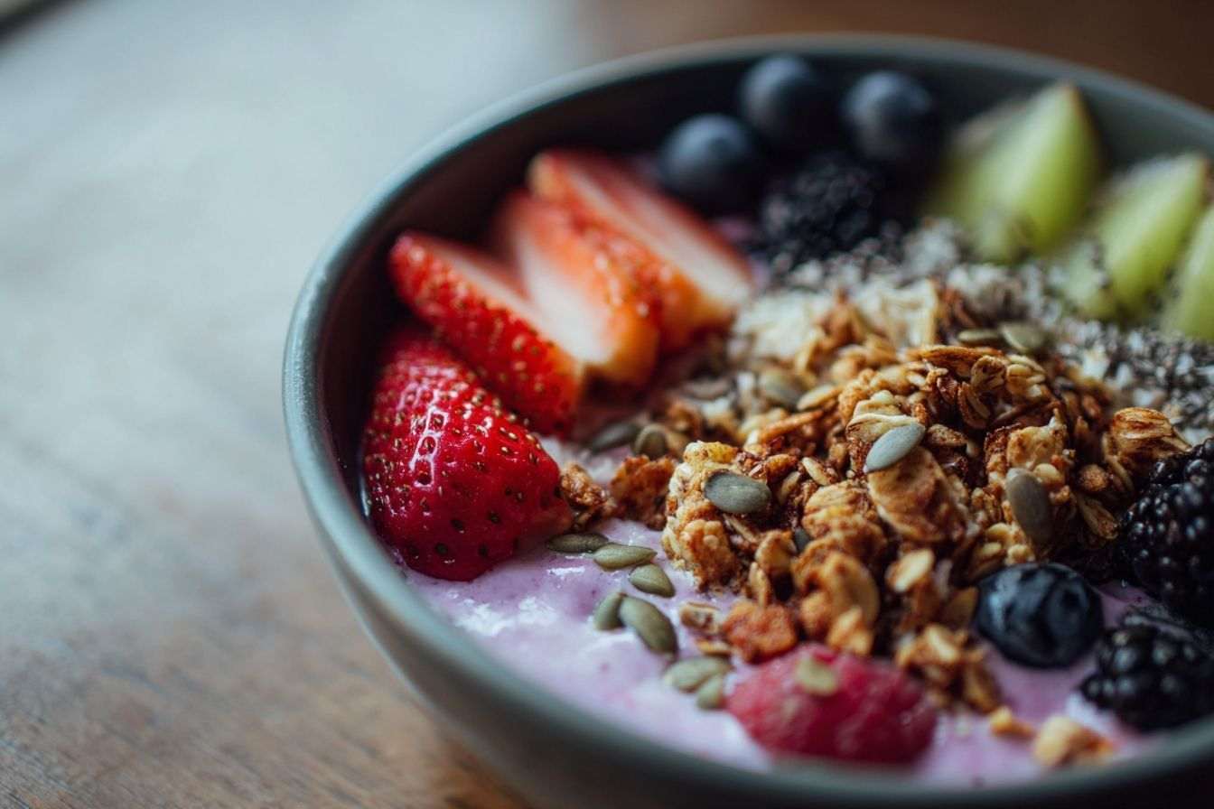 Bol de smoothie coloré avec granola maison