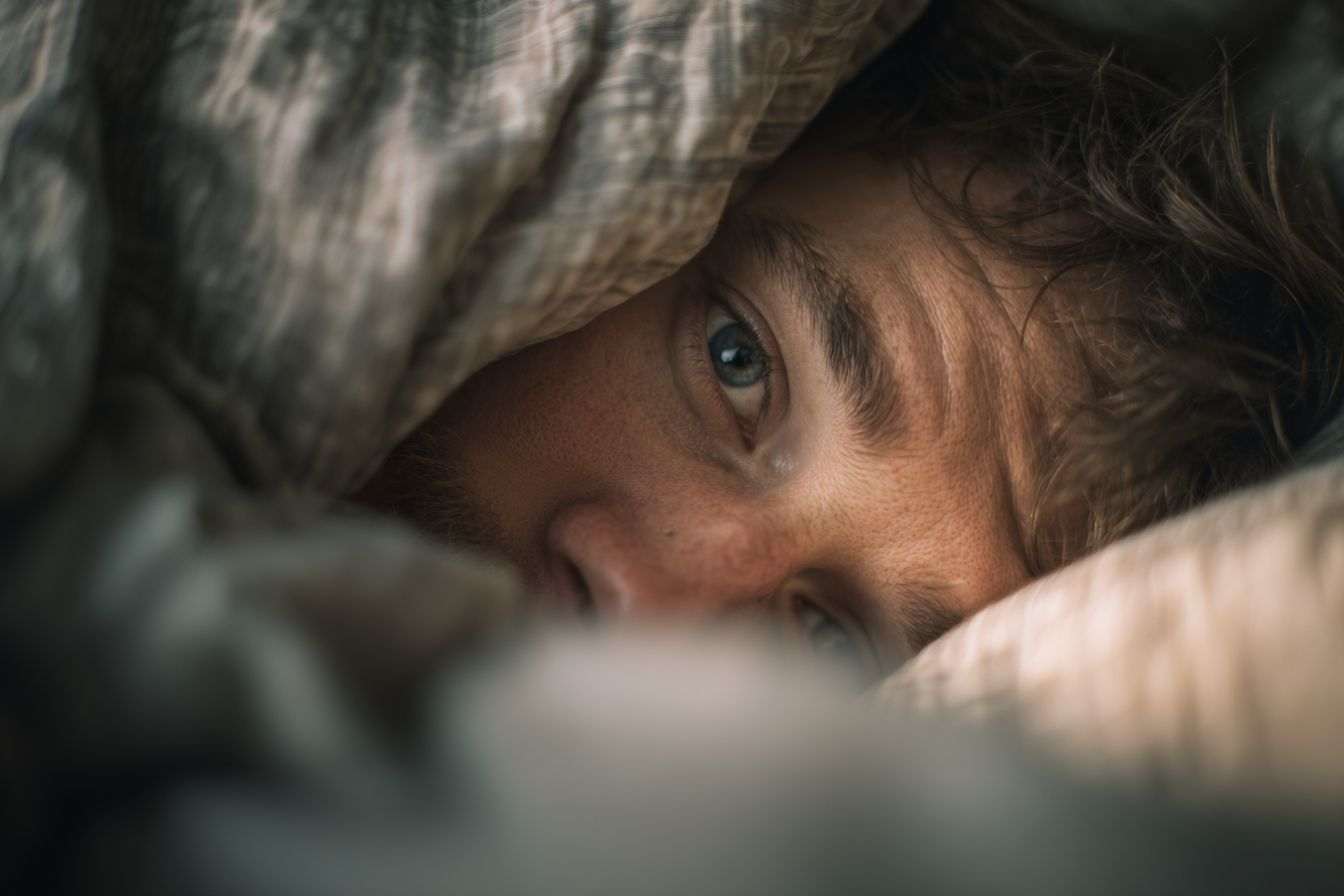 Homme éveillé inquiet dans son lit
