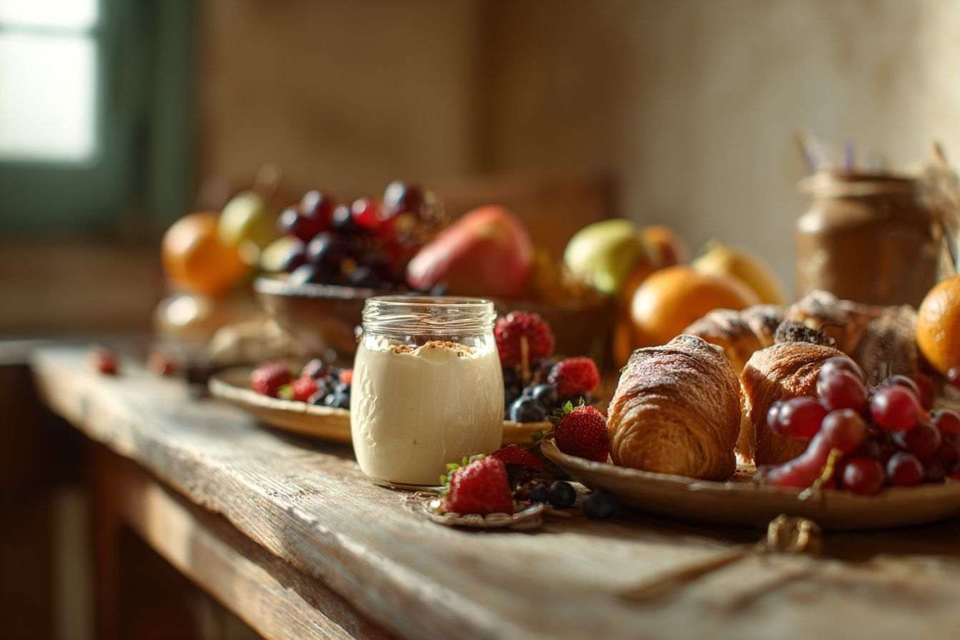 Table rustique avec mascarpone et fruits frais