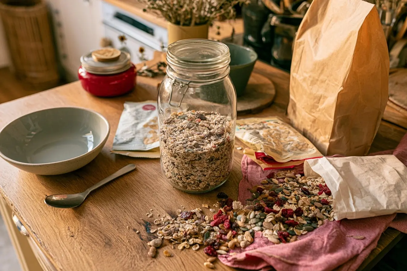 Table de petit-dejeuner avec muesli