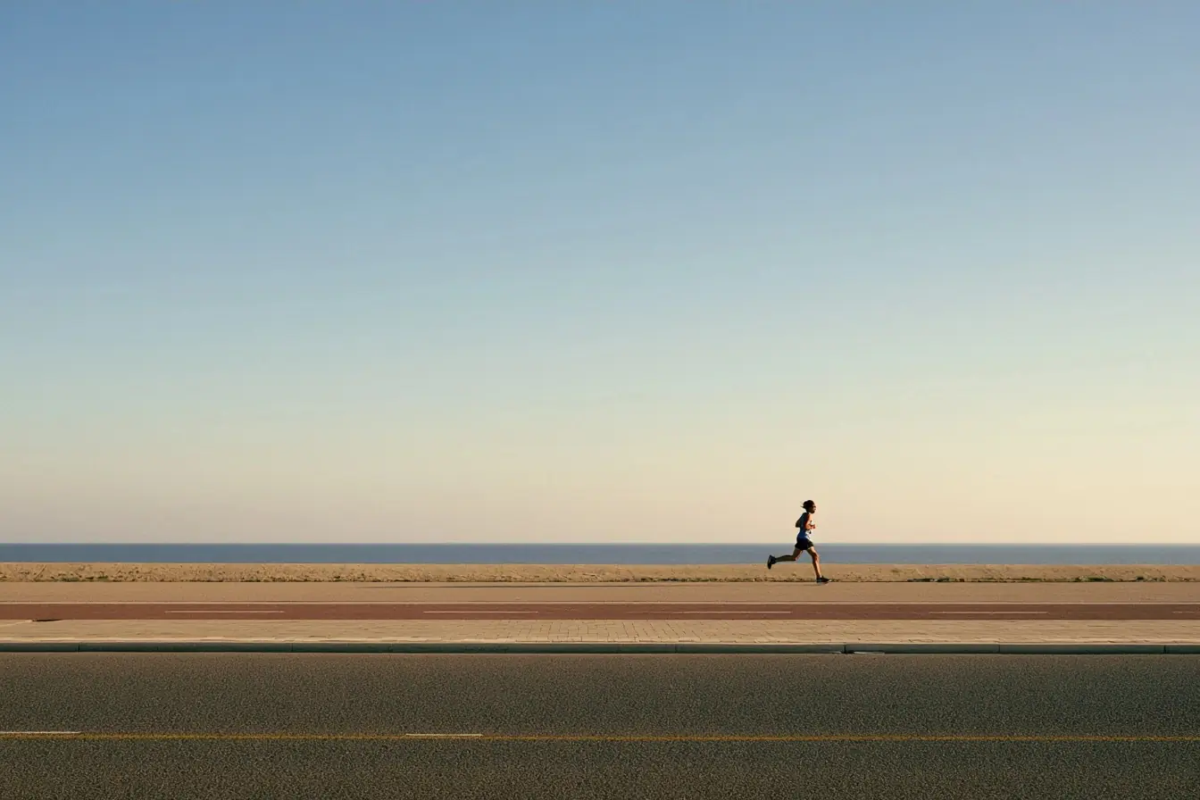 Coureur seul sur un parcours chaud