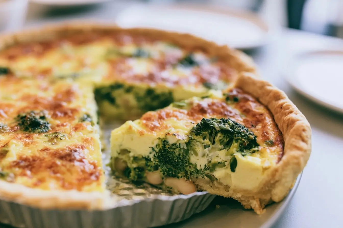 Quiche servie avec garniture visible