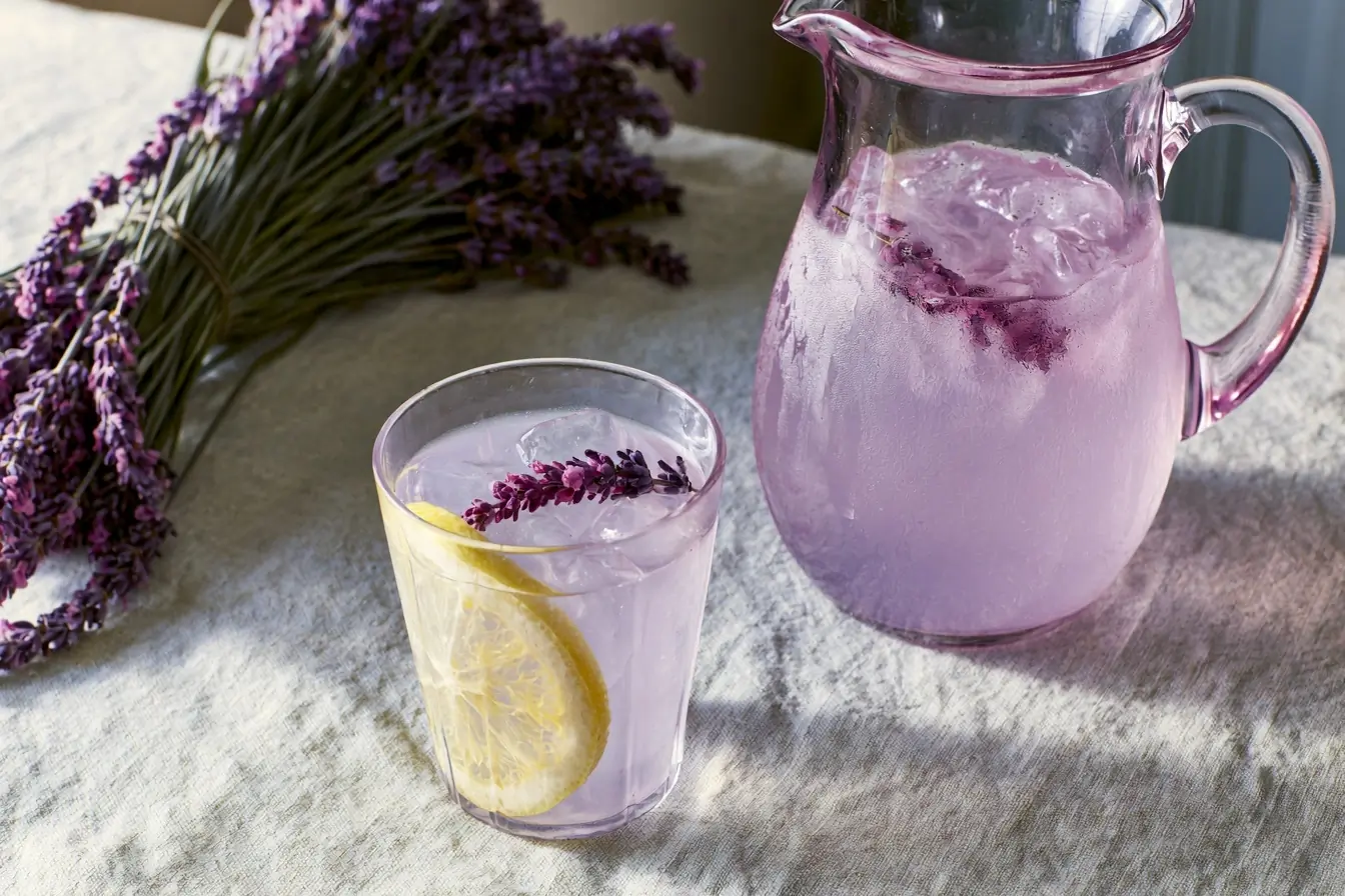 Verre de limonade à la lavande servi