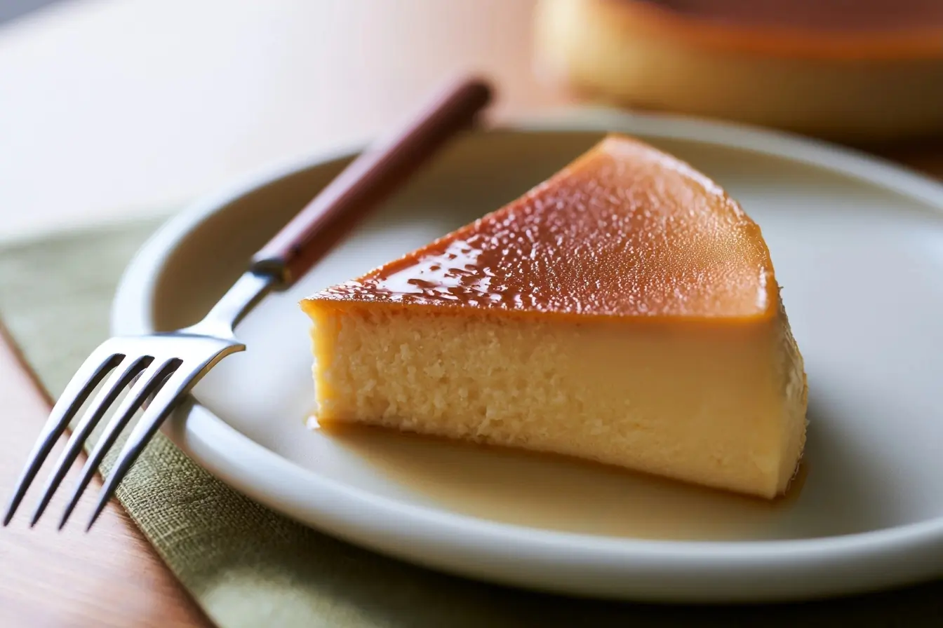 Part de flan sans lactose sur assiette