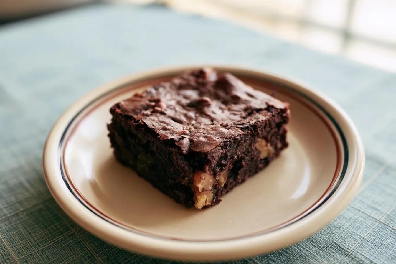 Part de brownie servie sur assiette