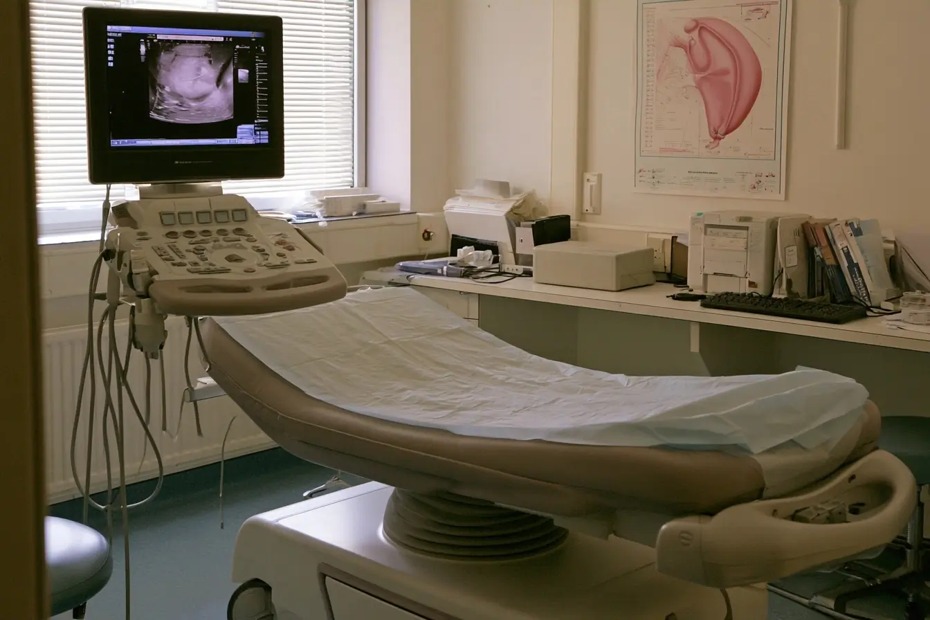 Salle d’examen avec écran abdominal