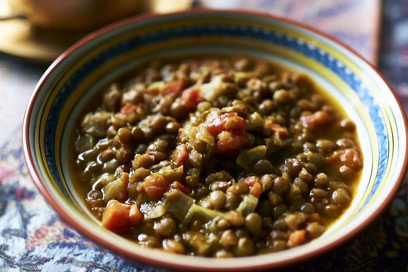 Assiette de lentilles mijotées servie