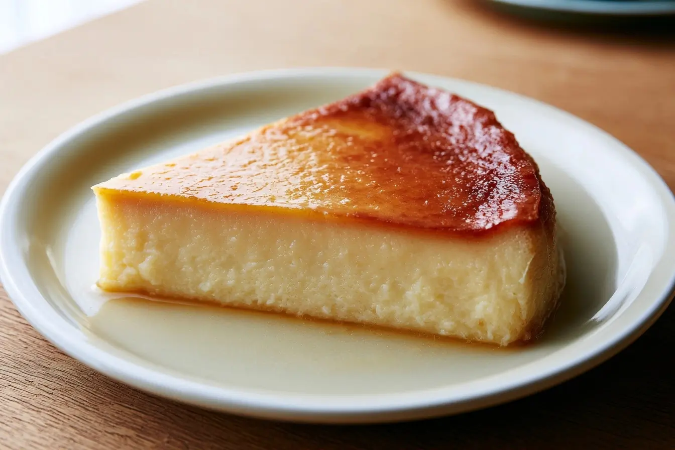 Part de flan servie à table